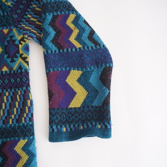 Vintage Chico's Blue Purple Knit Aztec 22% Cotton Button Up Cardigan Sweater XL - Picture 2 of 9
